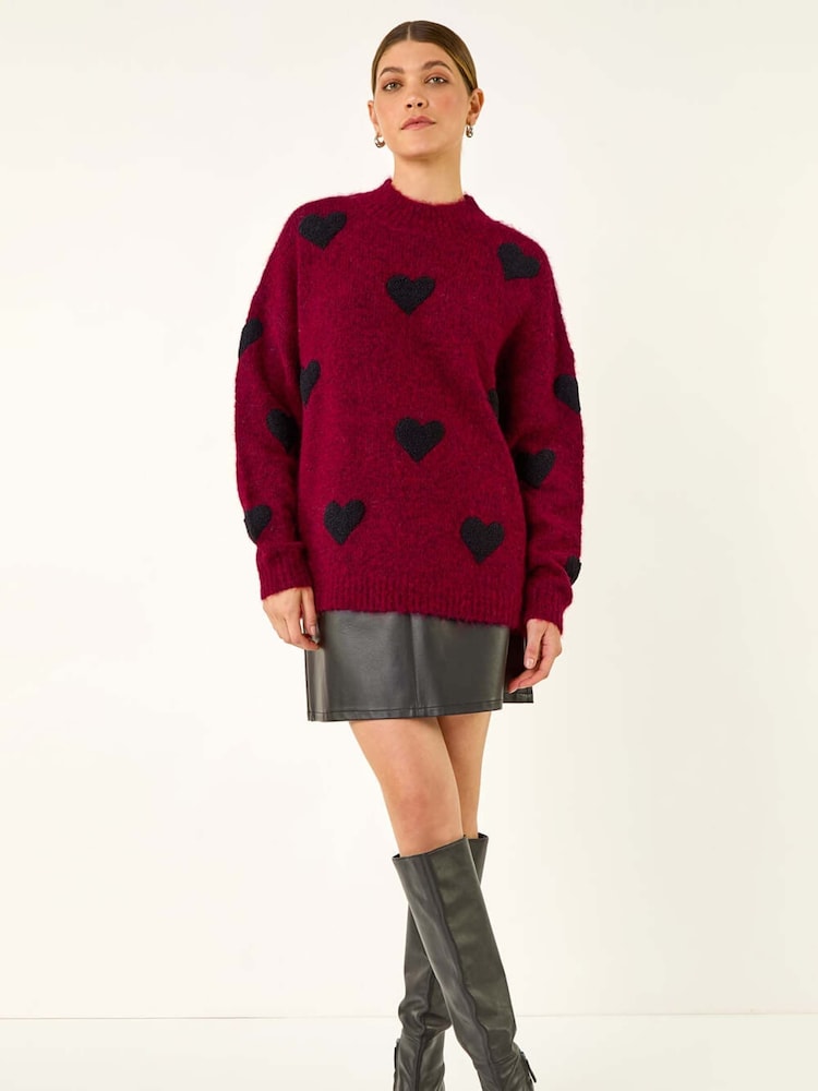 Roman Red Scattered Heart Knit Jumper - Image 2 of 5 Roman Red Scattered Heart Knit Jumper - Image 2 of 5