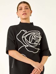 Roman Black Rose Motif High Neck Knit Jumper - Image 1 of 5