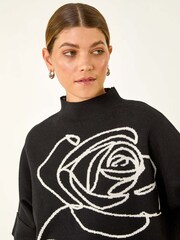 Roman Black Rose Motif High Neck Knit Jumper - Image 2 of 5