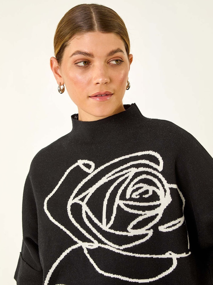 Roman Black Rose Motif High Neck Knit Jumper - Image 2 of 5