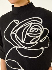 Roman Black Rose Motif High Neck Knit Jumper - Image 5 of 5