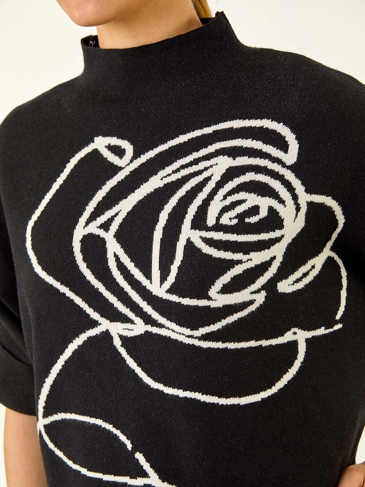 Roman Black Rose Motif High Neck Knit Jumper - Image 5 of 5