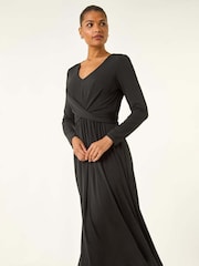 Roman Black Twist Front Stretch Midi Dress - Image 2 of 5