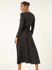 Roman Black Twist Front Stretch Midi Dress - Image 3 of 5