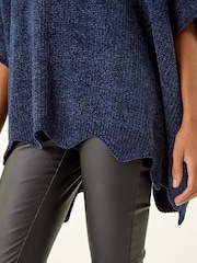 Roman Blue Roll Neck Chenille Knit Poncho - Image 5 of 5