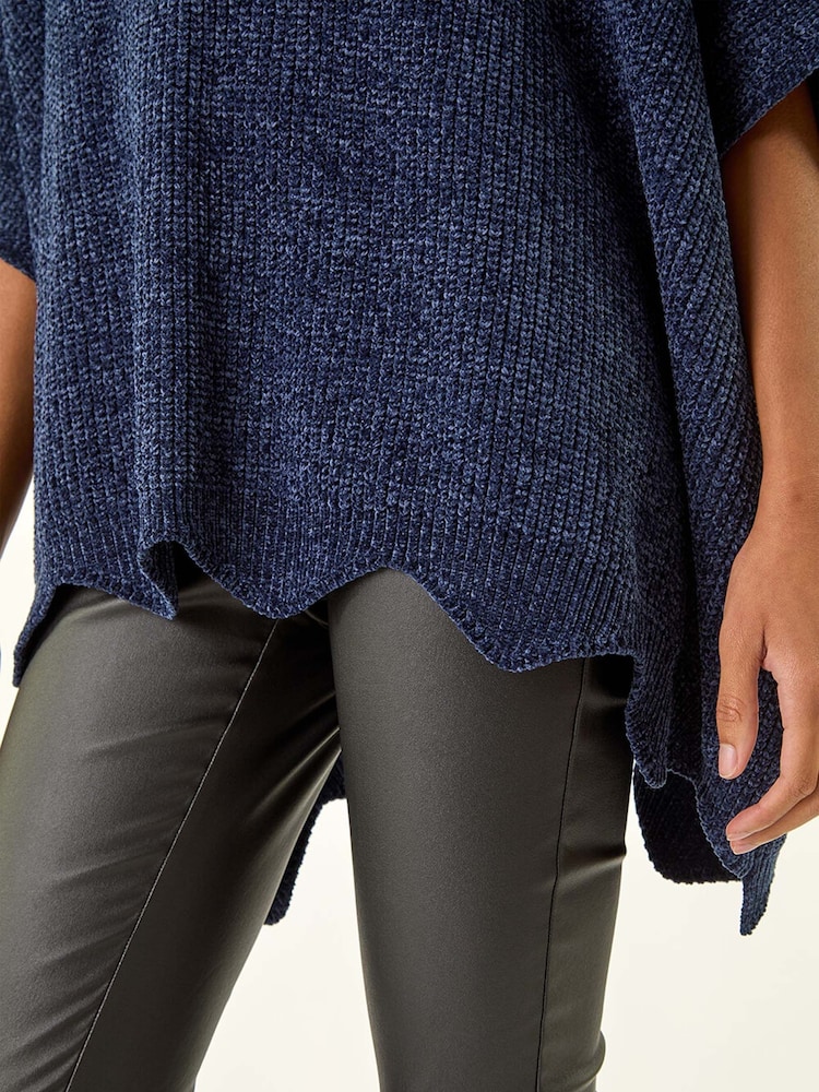 Roman Blue Roll Neck Chenille Knit Poncho - Image 5 of 5 Roman Blue Roll Neck Chenille Knit Poncho - Image 5 of 5