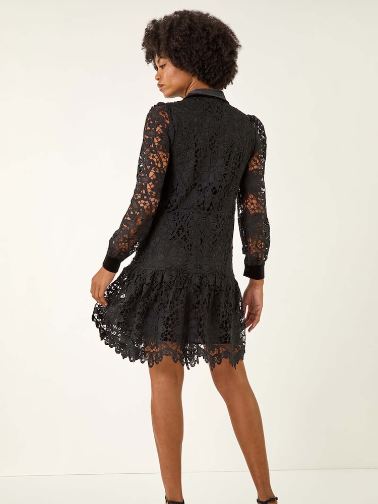 Roman Black Premium Velvet Trim Shirt Dress - Image 2 of 6 Roman Black Premium Velvet Trim Shirt Dress - Image 2 of 6