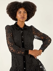 Roman Black Premium Velvet Trim Shirt Dress - Image 3 of 6