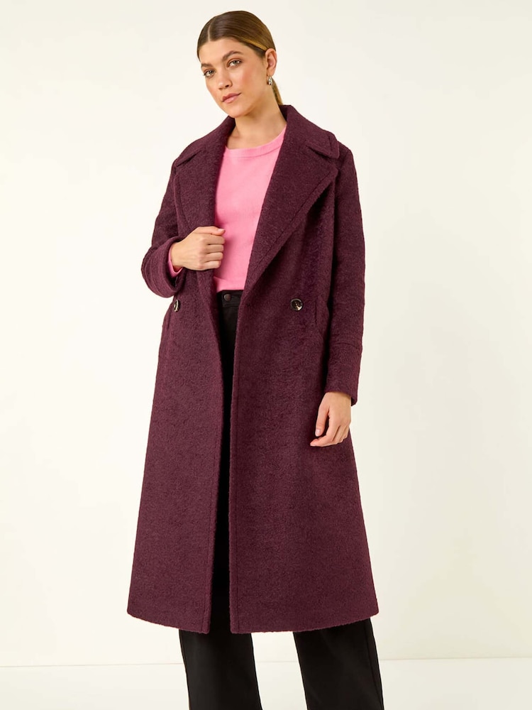 Roman Red Textured Buttoned Boucle Coat - Image 1 of 5 Roman Red Textured Buttoned Boucle Coat - Image 1 of 5
