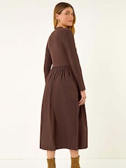 Roman Brown Cotton Stretch Jersey Mix Midi Dress - Image 4 of 5