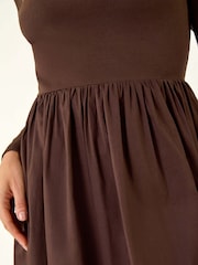 Roman Brown Cotton Stretch Jersey Mix Midi Dress - Image 5 of 5