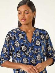 Azul - Blouse Roman Floral Print Stretch bufante - Imagem 1 de 10
