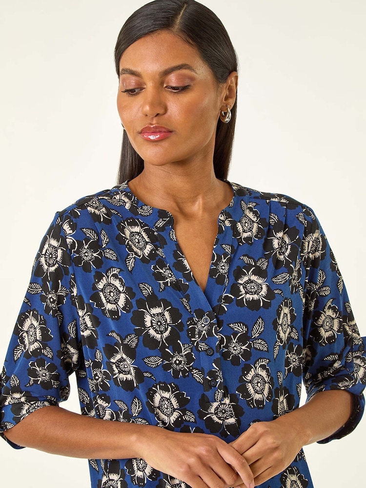 Azul - Blouse Roman Floral Print Stretch bufante - Imagem 1 de 10