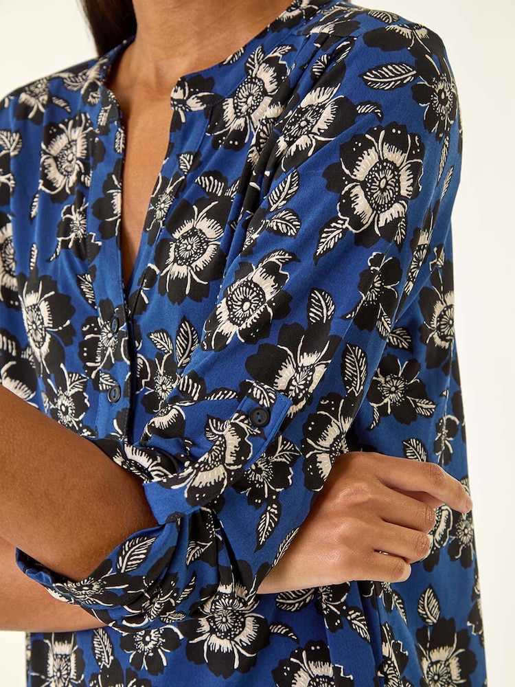 Azul - Blouse Roman Floral Print Stretch bufante - Imagem 2 de 10