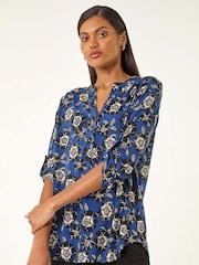 Azul - Blouse Roman Floral Print Stretch bufante - Imagem 4 de 10