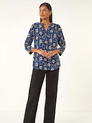 Azul - Blouse Roman Floral Print Stretch bufante - Imagem 5 de 10