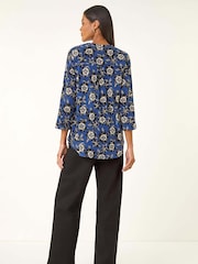 Azul - Blouse Roman Floral Print Stretch bufante - Imagem 8 de 10