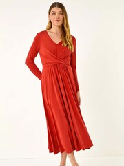 Roman Orange Twist Front Stretch Midi Dress - Image 1 of 5