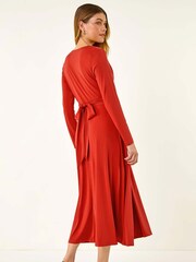 Roman Orange Twist Front Stretch Midi Dress - Image 2 of 5