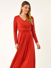 Roman Orange Twist Front Stretch Midi Dress - Image 3 of 5
