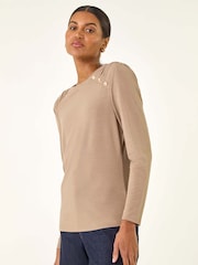 Roman Natural Ruched Button Stretch Jumper - Image 3 of 5