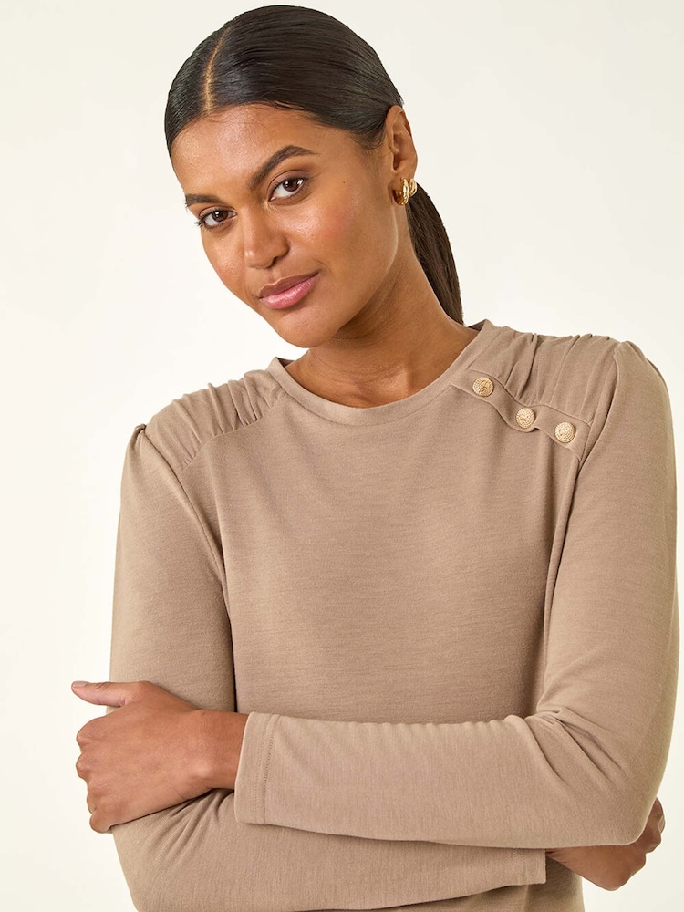 Roman Natural Ruched Button Stretch Jumper - Image 5 of 5 Roman Natural Ruched Button Stretch Jumper - Image 5 of 5