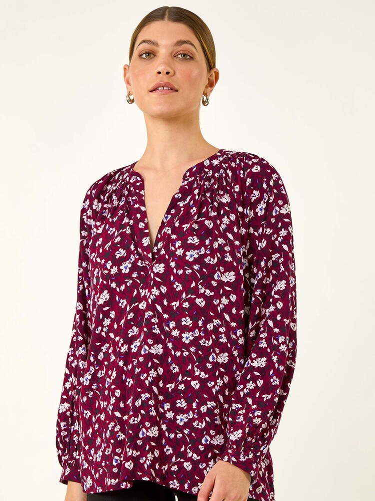 Roman Red Floral Print Raglan Tunic Top - Image 2 of 5
