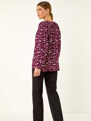 Roman Red Floral Print Raglan Tunic Top - Image 3 of 5
