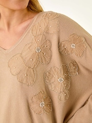 Roman Natural Floral Sequin V-Neck Knit Jumper - Image 5 of 5