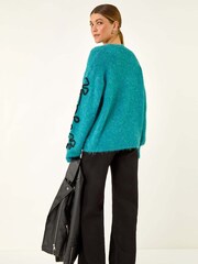 Roman Blue Sequin Floral Knit Jumper - Image 3 of 5