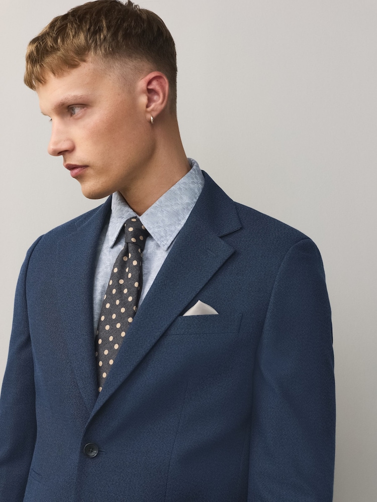 Navy Slim Fit Smart Textured Blazer - Image 1 of 11 Navy Slim Fit Smart Textured Blazer - Image 1 of 11