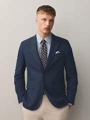 Navy Slim Fit Smart Textured Blazer - Image 3 of 11