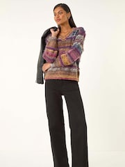 Roman Purple Textured Stripe V-Neck Knit Jumper - Image 3 of 5