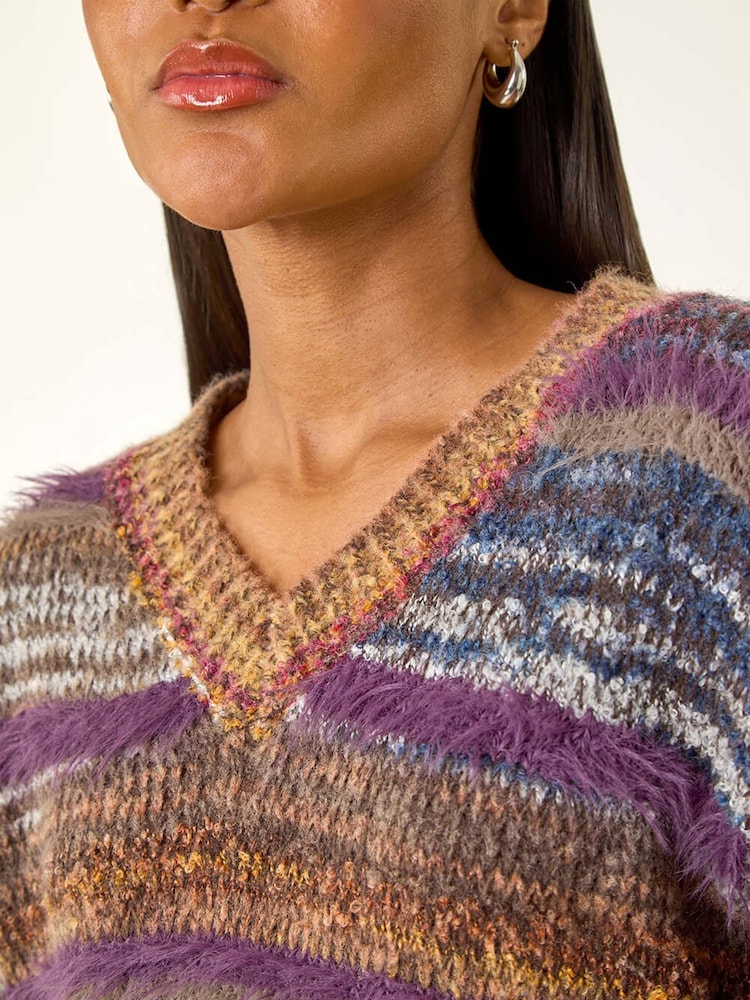 Roman Purple Textured Stripe V-Neck Knit Jumper - Image 5 of 5 Roman Purple Textured Stripe V-Neck Knit Jumper - Image 5 of 5