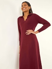 Roman Red Scallop Detail Knitted Midi Dress - Image 1 of 5