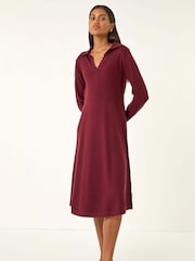 Roman Red Scallop Detail Knitted Midi Dress - Image 2 of 5