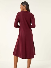 Roman Red Scallop Detail Knitted Midi Dress - Image 3 of 5