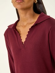 Roman Red Scallop Detail Knitted Midi Dress - Image 5 of 5