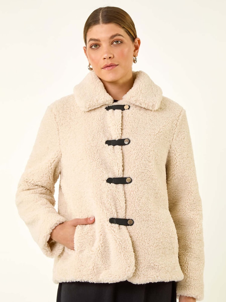 Roman Natural Textured Borg Collared Jacket - Image 1 of 5 Roman Natural Textured Borg Collared Jacket - Image 1 of 5
