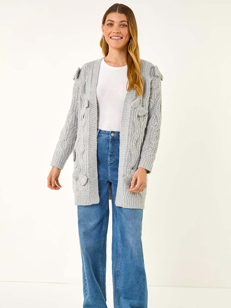 Roman Grey Bow Embellished Knit Cardigan - Image 1 of 5 Roman Grey Bow Embellished Knit Cardigan - Image 1 of 5