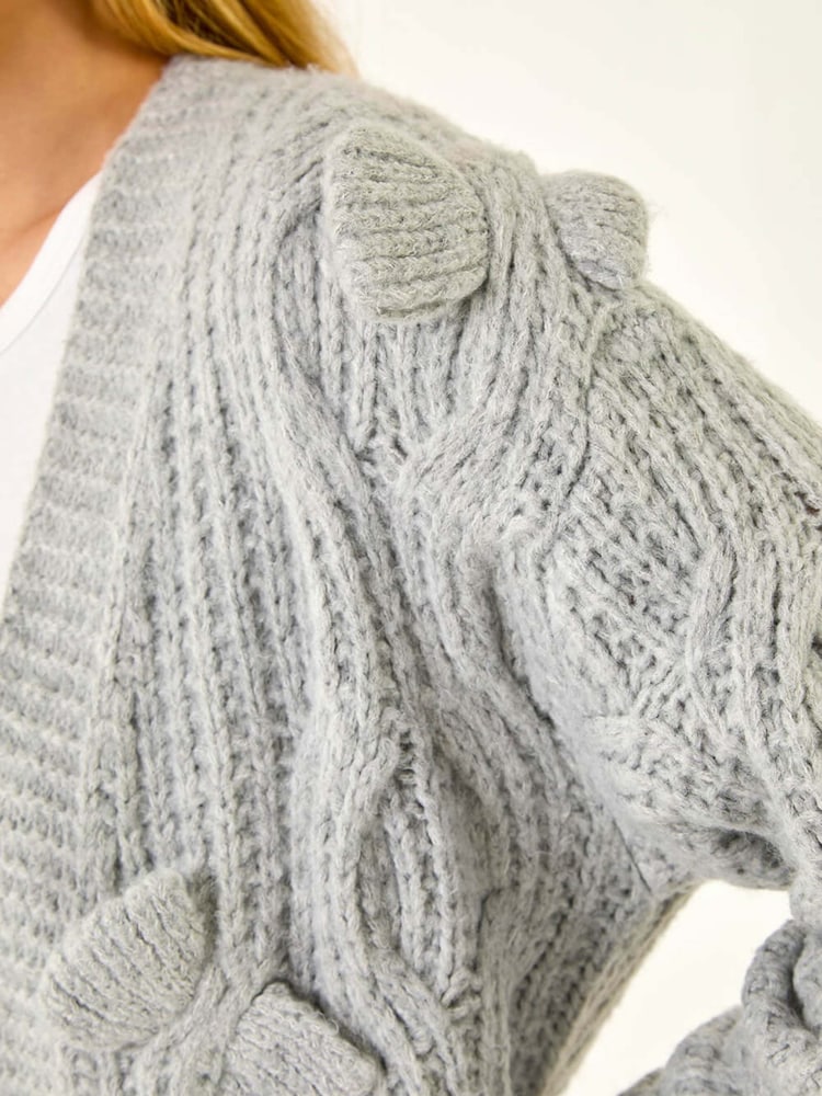 Roman Grey Bow Embellished Knit Cardigan - Image 5 of 5 Roman Grey Bow Embellished Knit Cardigan - Image 5 of 5