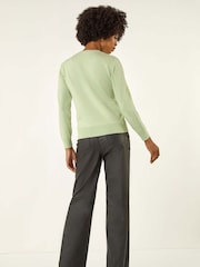 Roman Green V-Neck Embellished Trim Jumper - Image 4 of 5