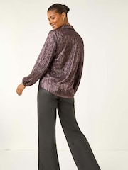 Roman Pink Foil Plisse Button Through Blouse - Image 4 of 5