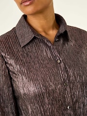 Roman Pink Foil Plisse Button Through Blouse - Image 5 of 5