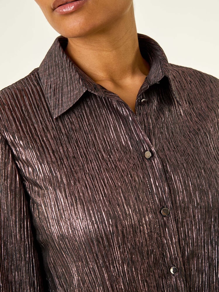 Roman Pink Foil Plisse Button Through Blouse - Image 5 of 5 Roman Pink Foil Plisse Button Through Blouse - Image 5 of 5
