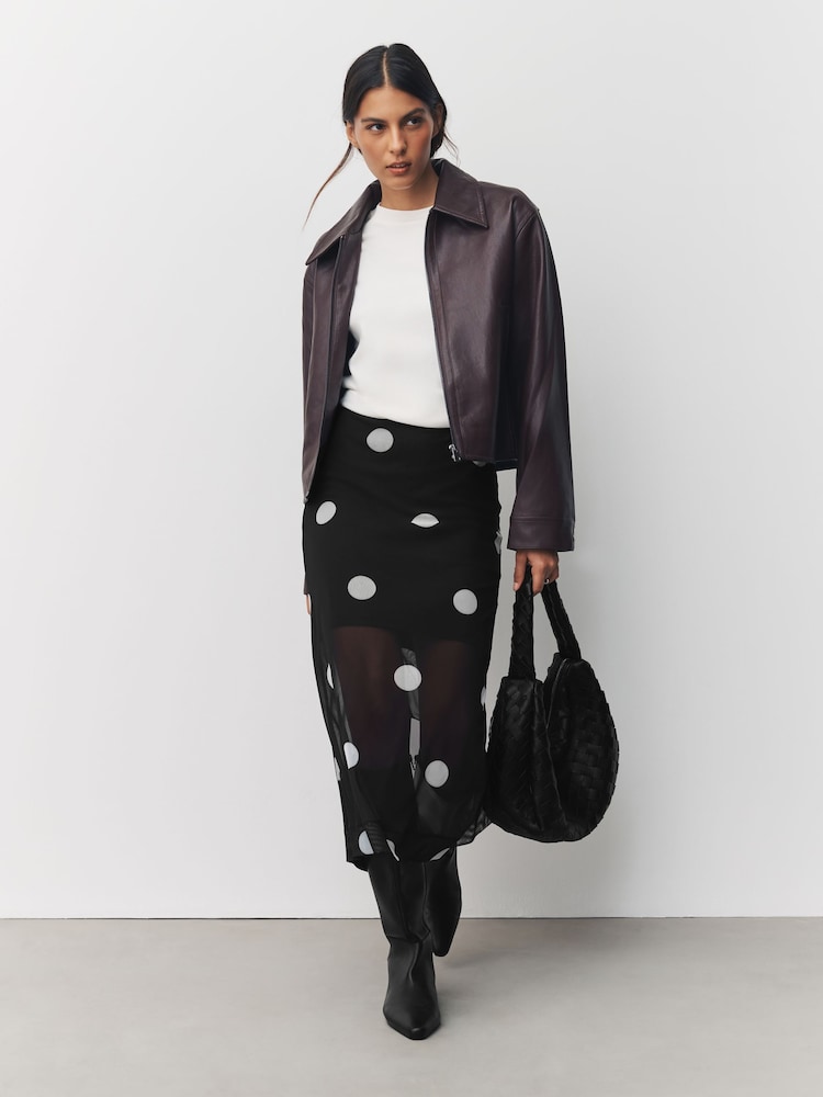Black/White Spot Mesh Midi Pencil Skirt - Image 1 of 7 Black/White Spot Mesh Midi Pencil Skirt - Image 1 of 7