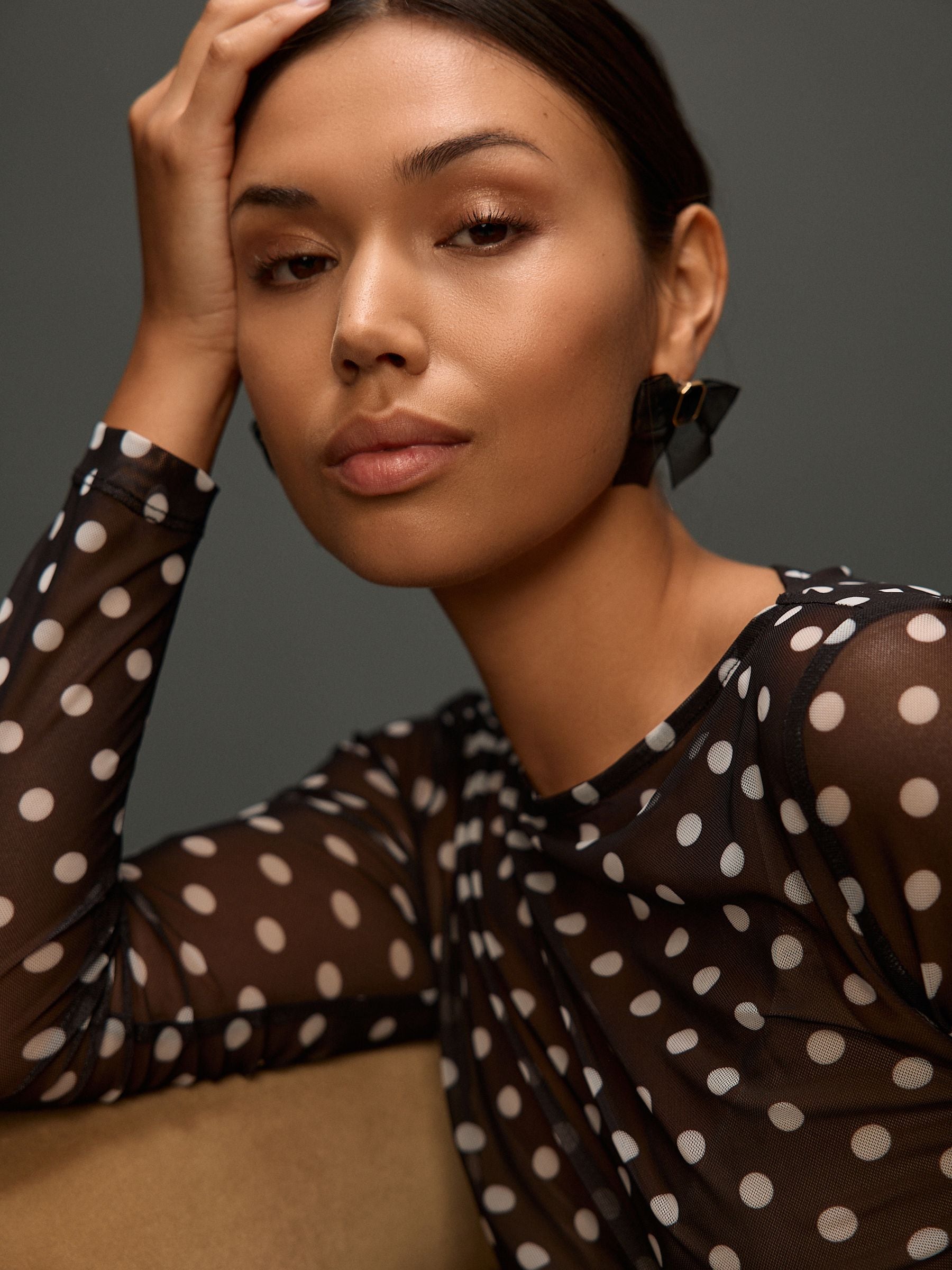 Buy Black/White Polka Dot Ruched Long Sleeved Mesh Top from Next