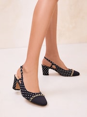 Lipsy Black Standard Fit Chain Detail Contrast Toe Cap Slingback Block Heel Ballerinas - Image 2 of 5