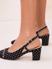 Lipsy Black Standard Fit Chain Detail Contrast Toe Cap Slingback Block Heel Ballerinas - Image 4 of 5