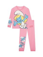 Character Pink The Smurfs Girls Long Sleeve Pyjamas - Image 1 of 12